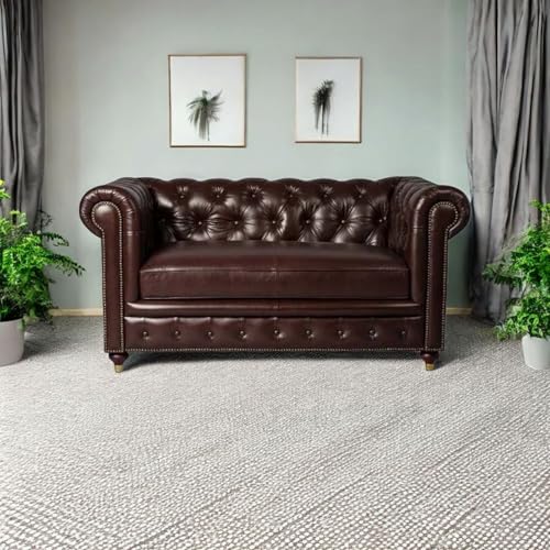 Image of UMAR ARTS Luxury Chesterfield Leatherate Sofa Set, Tufted Genuine Leatherate, Classic Living Room Furniture (2 Seater Coffee)