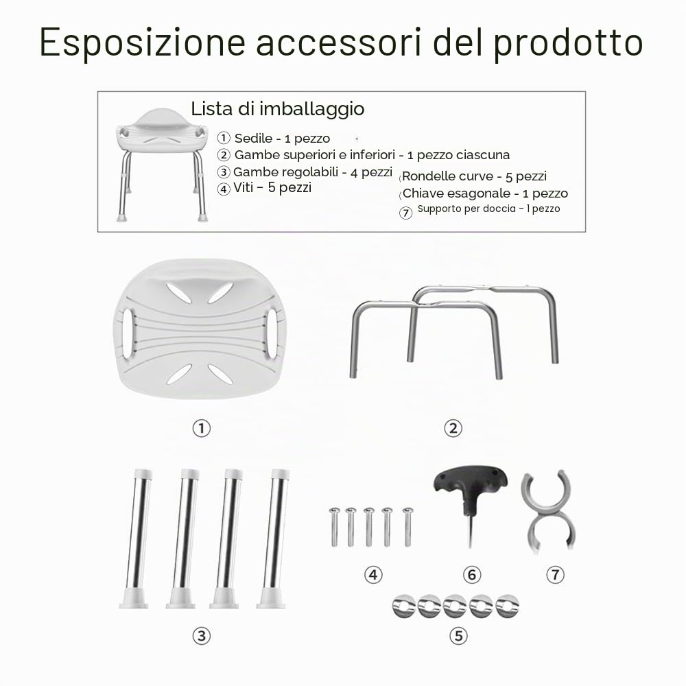 Sgabello da Doccia per Anziani fino a 150 kg, Sgabello Bagno Regolabile in Altezza in Lega Alluminio con Piedini Antiscivolo, Schienale Basso e Maniglia, per Disabili e Gravidanza