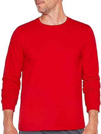 Xersion Mens Crew Neck Long Sleeve T-Shirt Cabaret Red, Medium