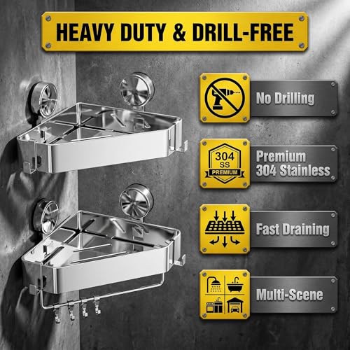 2-Pack-Shower-Caddy-Suction-Cup-Triangle-Corner-Shower-Shelves-No-Drilling304-Stainless-Steel-Organizer-with-Towel-Bar-Removable-Hooks-Bathroom-Shelf-Rack-for-Inside-Showers-Rustproof-Wall-Mount