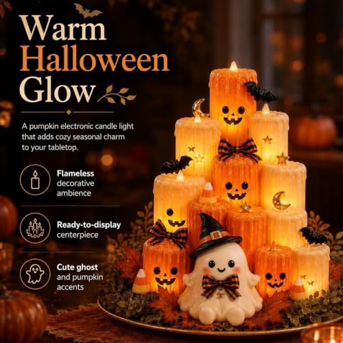 Velas sin llama Halloween centro de mesa luminoso para decorar dormitorio 4