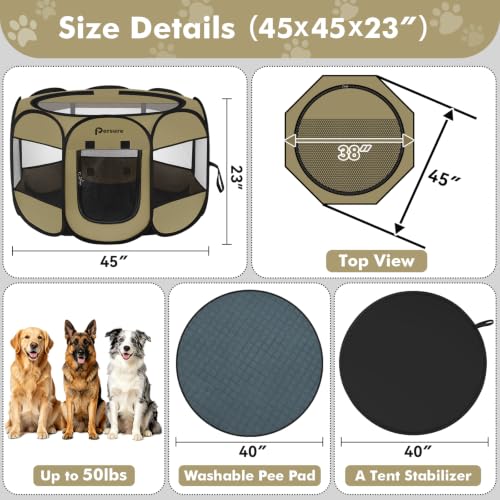 Image of Dog Cat Playpen Indoor Outdoor for Puppy Pet Dog Cat Recovery After Surgery | Dog Tent Crates Cage Indoor /Outdoor, Portable Pop Up Kennel with Carrying Case for Travel