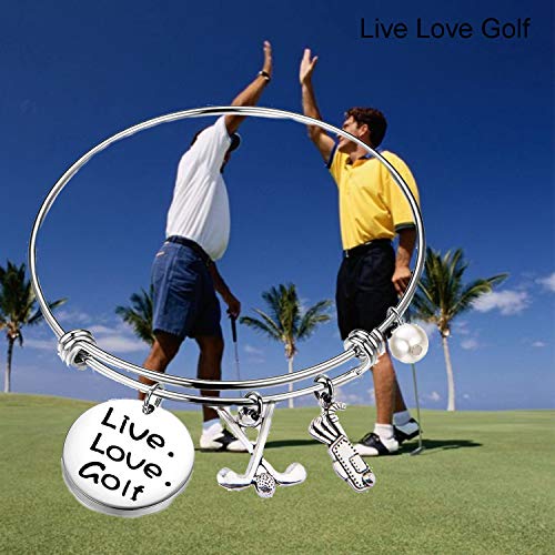 FEELMEM Golf Bracelet Live Love Golf Expandable Charm Bracelet Golf Jewelry Gift for Golf Lover/Golf Club/Golf Team(silver) 7