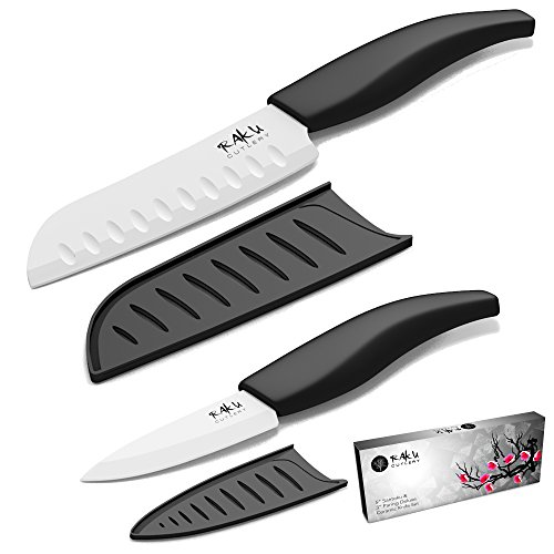 Raku Cutlery Ceramic Knife Set : 5-Inch Santoku & 3-Inch Paring Knives with Gift Box