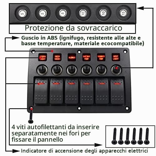 Pannello combinato di interruttore universale 12-24V 6Gang per caravana, yacht, barca marina, pannello di interruttore LED impermeabile agli spruzzi