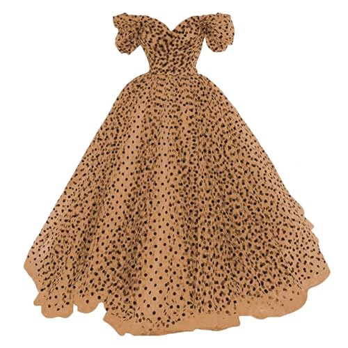 Dydsz Vintage Polka Dots Tulle Prom Dress for Women Elegant Evening Dresses Off Shoulder Formal Party Gown Tea Length