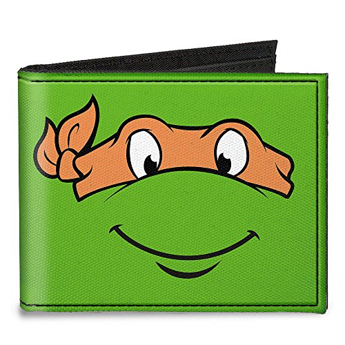 Buckle-Down Canvas Bi-fold Wallet-Classic TMNT Michaelangelo Face Clos