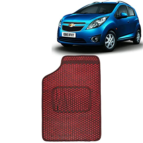 Image of Kingsway Dotted Design Car Floor Foot Mats Universal Fit for Chevrolet Beat, Model Year : 2009-2017, Water and Dustproof, Color Red, Set of 5 Pieces
