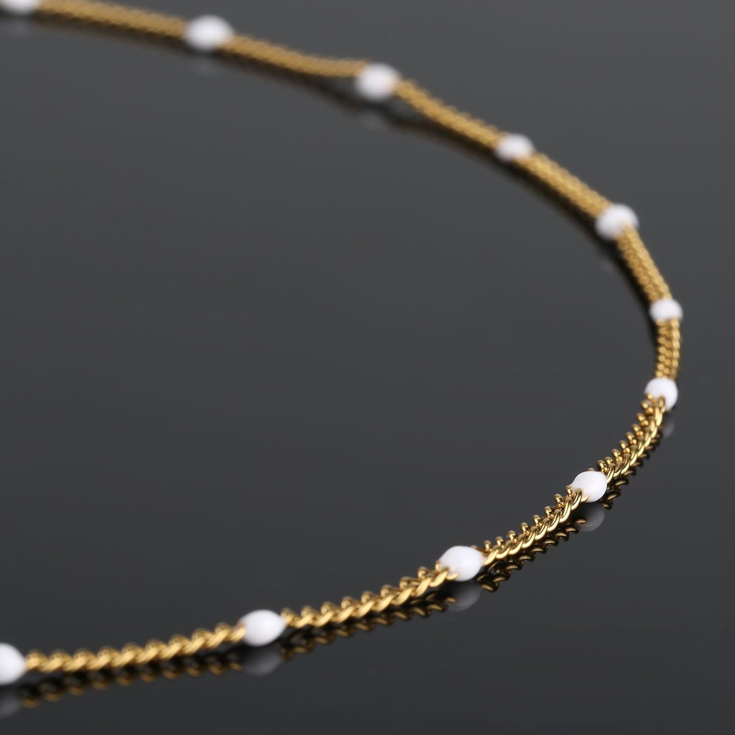 YOUBEIYEE 5 Meters Gold Plated Chain for Jewelry Making Stainless Steel Curb Chain White Enamel Beaded Decoration Craft Chain Roll - Image 5