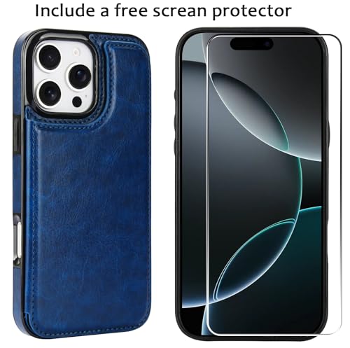 JOYAKI Wallet Case Compatible with iPhone 16 Pro Max 6.9”, Slim Protective case with Card Holder, PU Leather Kickstand Card Slots Case with Double Magnetic Clasp-Deep Blue - image 4