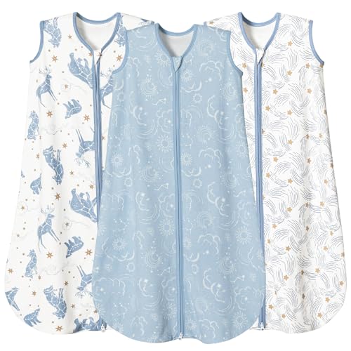 Image of david's kids 3 Pack 100% Organic Cotton Baby Sleep Sack 18-24 Months, Ultra Soft Baby Wearable Blankets with 2-Way Zipper, Comfy Toddler Sleep Sack for Boys Girls Neutral, X-Large Size, Star