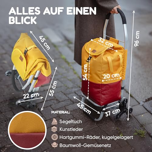 TrayTrol Einkaufstrolley klappbar mit Treppenläufer - Einkaufen ohne Schleppen - Einkaufswagen, Einkaufsroller, Trolley Shopper, Einkaufstasche Rollen, Hackenporsche, Shopping Trolley Bag (gelb/rot) – Bild 7