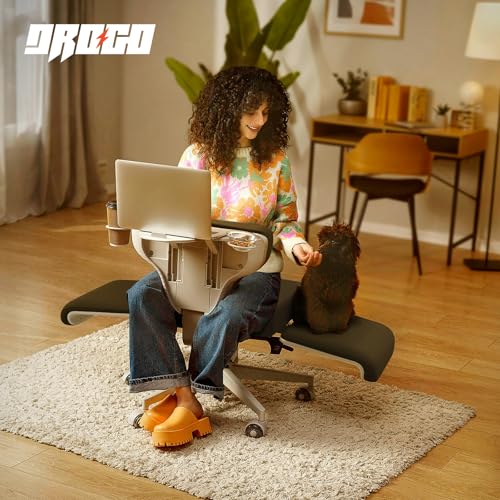 Image of DROGO Freedom-X Multi-Position Cross Legged Office Chair for Work from Home with Laptop Tray, Adjustable Backrest, Flexible Armrests & Cup Holders | Gaming Chair with Breathable Cushion Seat (Grey)