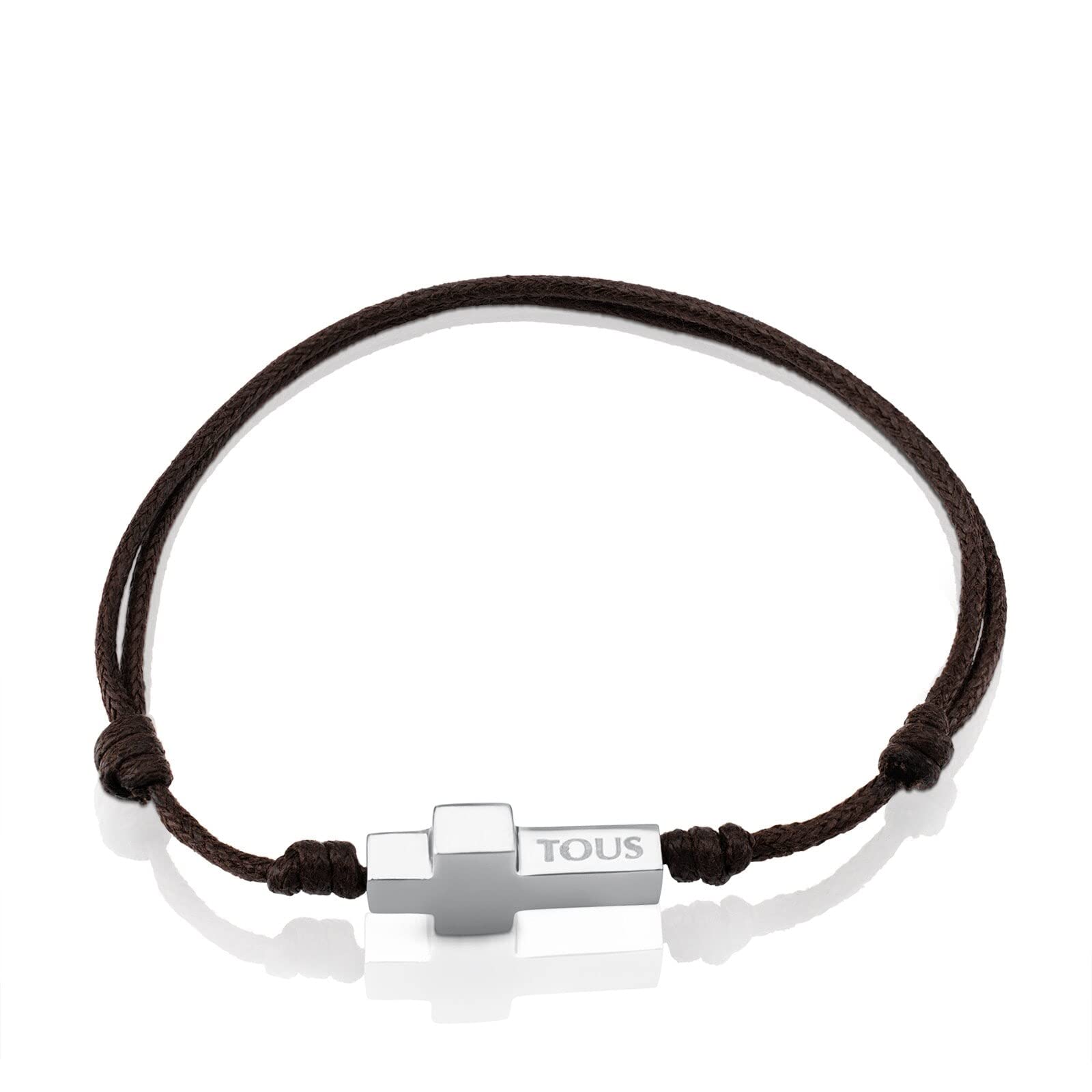 TOUS Pulsera de Cordón Marrón para Hombre con Motivo de Cruz en Acero Inoxidable, 2.1x 1.4 cm, Clásico y Atemporal, Colección Man