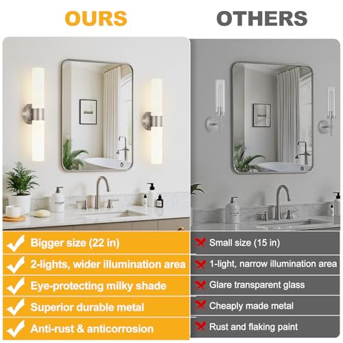 Image of Wall Sconces Set of Two, Modern Bathroom Sconces Wall Lighting with Milky White Glass, Brushed Nickel Sconces Wall Decor Set of 2 for Bathroom Mirror Bedroom Living Room Hallway