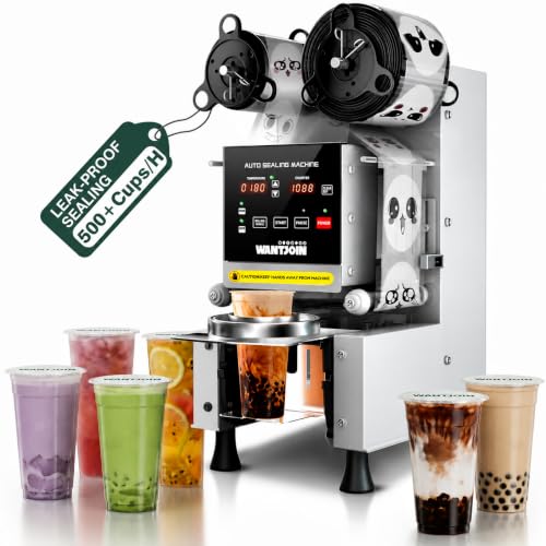 Image of WantJoin Cup Sealer Machine - Full Automatic Cup Sealing Machine Electric Boba Sealing Machine Seals 500-600 Cups /H Digital Control Panel Cup Sealer for Bubble Milk Tea Coffee Shop,20''H 90 /95mm