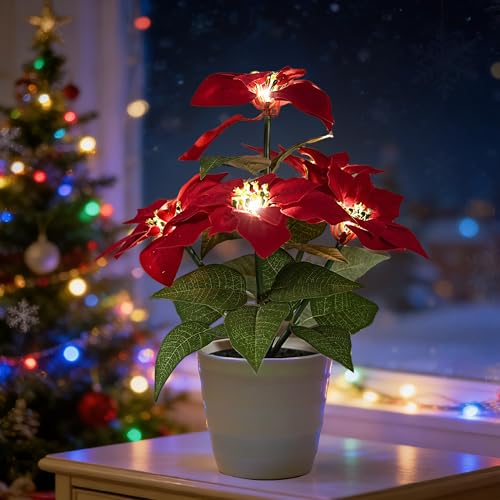 Image of Artificial Christmas Flower Lamp Night Light, Battery Powered for Christmas Bedroom Bar Coffee Shop Decor, Gifts for Women Mom Grandma Girlfriend Birthday Christmas Valentines Mothers Day