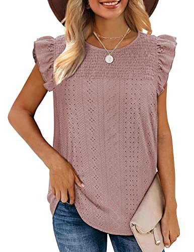 Jescakoo Women's Crewneck Tanks Sleeveless Tops Spring Fashion 2023 Dressy Casual Pink L #TOP1