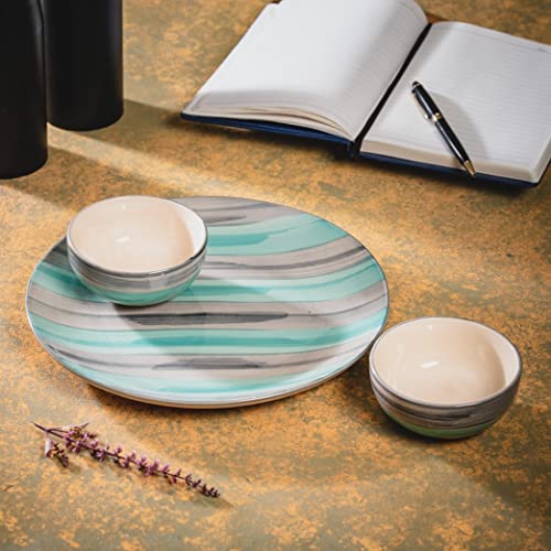 Image of HS HINDUSTANI SAUDAGAR Aqua Mist Ceramic Plate and Bowl dinnerware Sets Plates for Dinner Pasta Breakfast & katori Dinner Set Handcrafted Ideal Dining Table Kitchen Design for Daily use and Gifting.