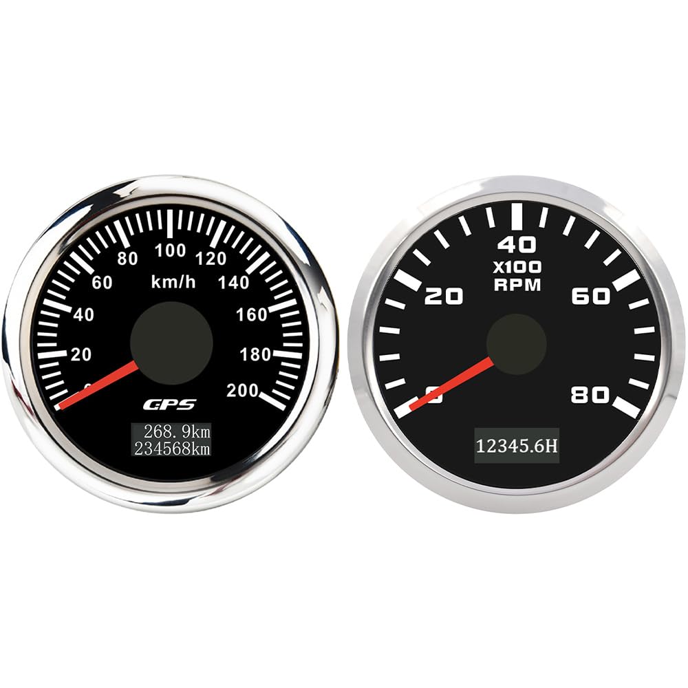 ELING Compteur kilométrique GPS 52 mm 0-200 km/h avec 0-8000 tr/min Compte-tours 12 V 24 V avec rétroéclairage pour course de voiture, camping-car
