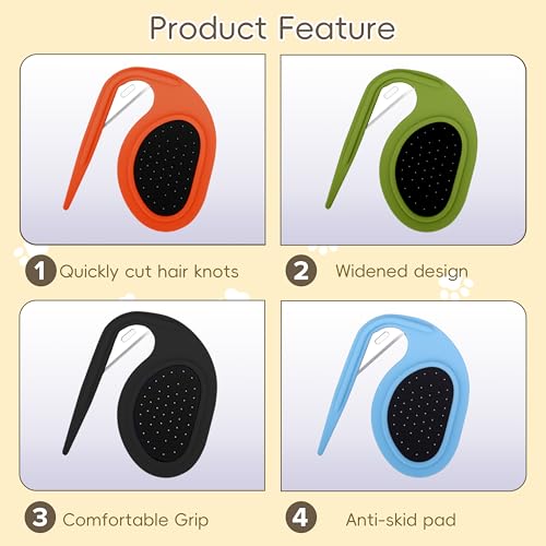 Image of 4Pcs Cat Dematting Comb Set - Safe Hidden Blade Pet Knot Remover for Matted Fur, No Scratch Grooming Detangling Tool for Dogs & Cats, Non-Slip Handle