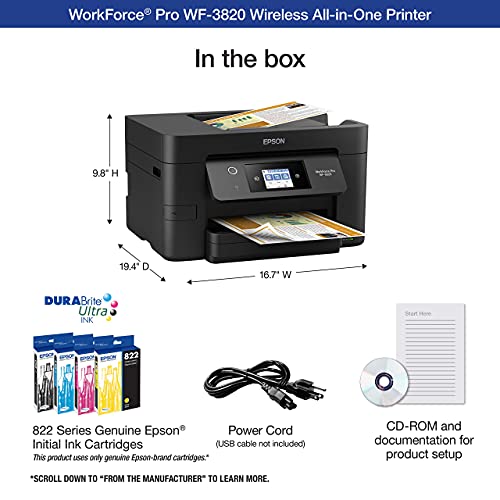 Image of Epson Workforce Pro WF-3820 Wireless Inkjet All-in-One Color Printer, C11CJ07201 (Renewed)