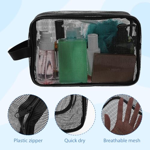 Black Mesh Shower Bag for Men Women, Small Shower Caddy Bag, Quick Dry Travel College Dorm Room Bathroom Gym Toiletry Bags(9.8×3.5×6.3 Inches)4
