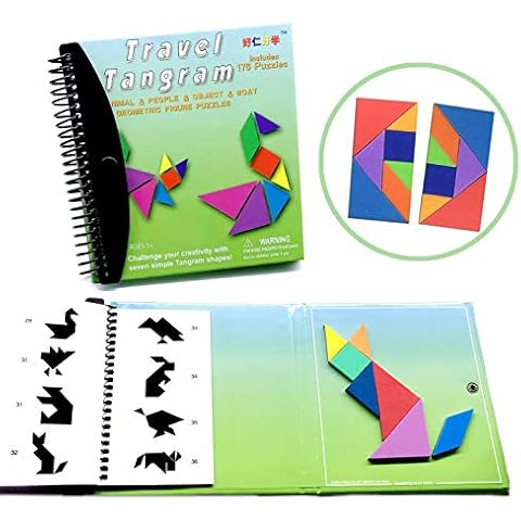 Wallxin Travel Tangram Puzzle - Magnetic Pattern Block Book Road Trip Game Jigsaw Shapes for Kids Adult Challenge IQ Educational Toy Gift Brain Teasers-2 Set of Tangrams Cover