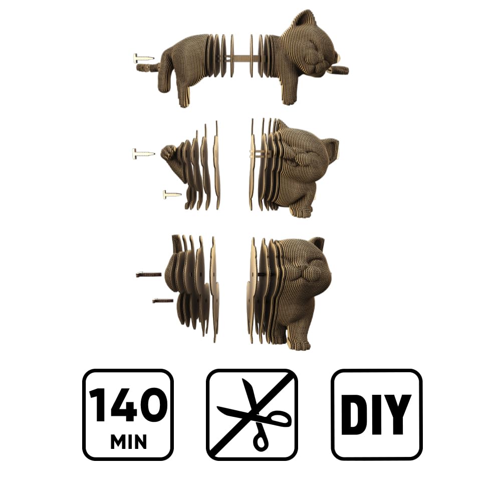 Gattini Trio Puzzle 3D in Cartone – Kit 3 Modellini | 254 Pezzi, Kit Fai da Te in Cartone Riciclato da Montare e Dipingere – Adolescenti e Adulti, Idea Regalo Creativo