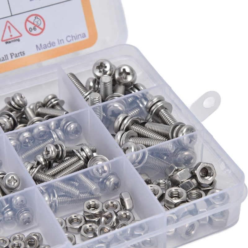 300Pcs Screws Washer Nuts Assortment Kit 304 Stainless Steel Pan Head Screw for Professionals tornillos para madera|Screws| -
