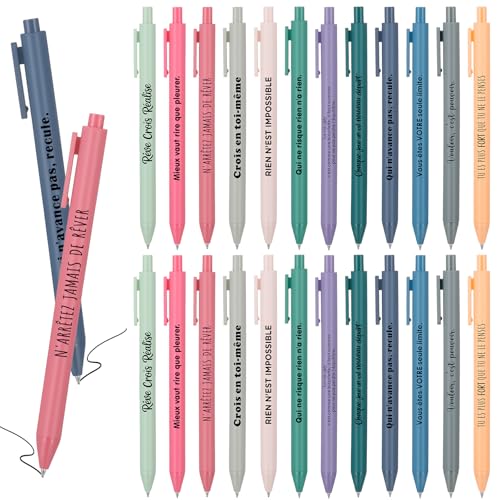 Xingch Lot de 24 Stylos à bille de motivation Stylo à bille avec recharge rétractable Imprimé Citations inspirantes Cadeau pour collègues, employés,...