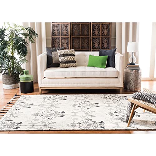 Image of Modern Floral Hand Tufted Loop Pile Carpet for Living Room & Bedroom Ivory & Multi Colour 6x9 Feet Carpet