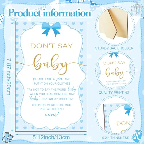 Image of Patelai 321 Pcs Blue Bow Boy Baby Shower Games Decorations 5 Set a Sweet Baby Boy Is on The Way Blue Gender Reveal Don't Say Games Bottle Stroller Feet Clothespins for Gender Reveal Party Decorations
