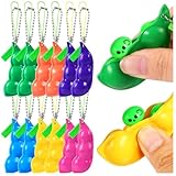 VICROIC 12 PCS Squeeze Bean Keychain, Edamame Pea Keychain Fidget Toys, Colorful Soybeans Fidget Toys Gifts for Kids Adults Stress Relief, Keyring, Decoration, Party Favors Supplies