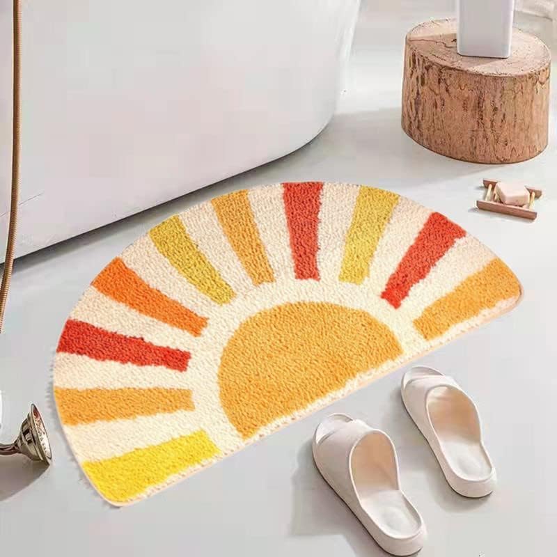 Alfombra de baño estilo bohemio retro con sol de medio círculo, bonita alfombra de baño bohemia para dormitorio, alfombra pequeña, decoración del