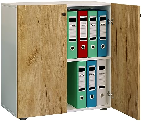 VCM Büroschrank mit 2 Fächern, moderner Aktenschrank mit Drehtüren, Maße ca. B. 70 x H. 74 x T. 40 cm - Lona 2-Fach