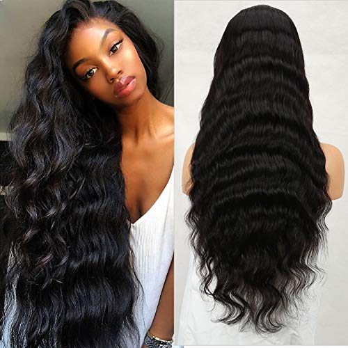 DÉBUT Human Hair Wigs Lace Frontal Wigs 10A Grade Body Wave Brazilian Virgin Remy Hair 180% Density Natural Black 13 x 4 Front Lace with Baby Hair (22 inches)