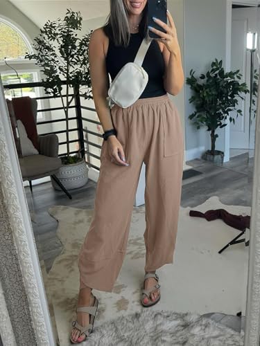 Caracilia Womens Barrel Wide Leg Sweatpants Casual Elastic Waist Comfy 2025 Fall Vacation Travel Lounge Pants3