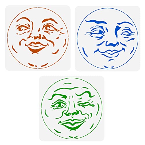 FINGERINSPIRE 3PCS Moon Face Painting Stencils 30x30cm Plastic Hollow Out Full Moon Stencil Wacky Faces Craft Stencils Reusable Wall Stencil for DIY Projects Wood Signs