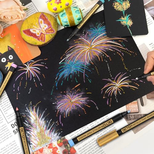Image of Betem Metallic Paint Markers, 18 Colors Acrylic Metallic Markers for Black Paper, 2mm Medium Tip Glitter Pens Scrapbooking Supplies, Teacher Appreciation Gift, Rock, Photo Albums, Card Making Kit