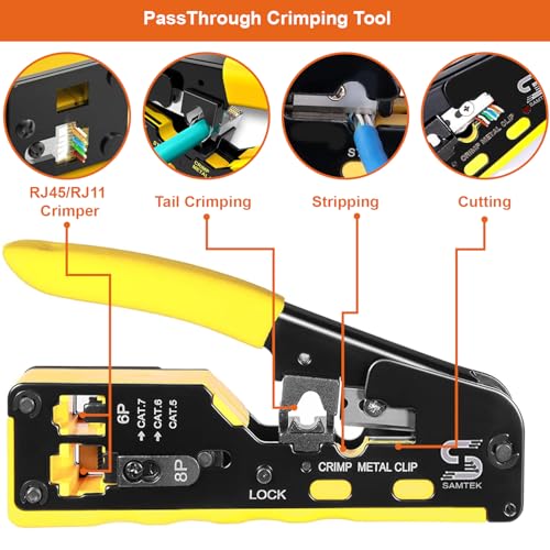 RJ45 Pass Through Crimping Tool Kit, All-in-One Ethernet Network Cable Crimper Set including Cable Tester, Cutter - Image 4