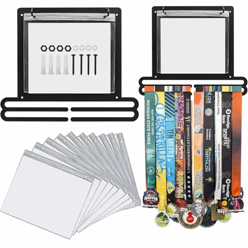 ASMIZ Porte-médailles et dossards - Présentoir à médailles de Course et Rubans Sportifs, Fixation Murale Facile, pour Le Football, la Course à Pied et Le Cyclisme