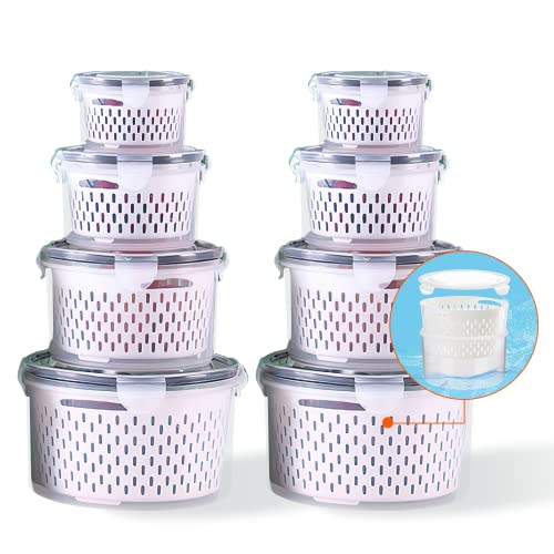 Obst-Gemüse-Aufbewahrungsbehälter für Kühlschrank, 8 Stück, große Kapazität, Produktbehälter, Kühlschrank-Organizer, stapelbare Produktbehälter mit Deckel und Sieb für Salat, Beerensalat Cover