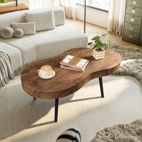 Image of Small Living Room Coffee Tables Modern Classic Cloud-Shape Coffee Table Wooden Low Center Table for Bedroom Apartment Reception Room Easy Assembly Sturdy Light Brown
