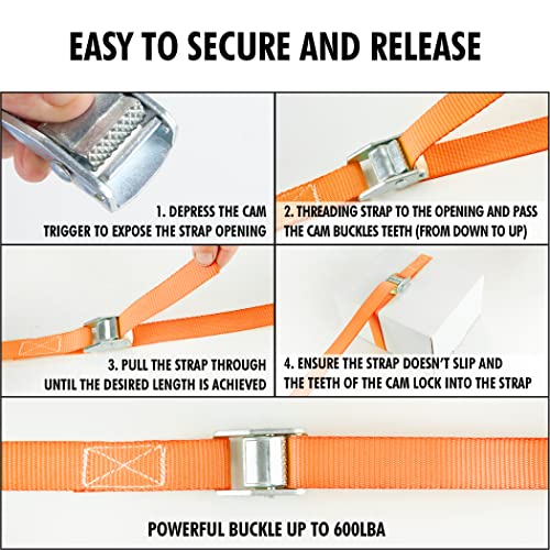 Cartman 1" X 12'Lashing Straps Cargo Tie-Down Strap Up To 600Lbs, 10Pk In Carry Bag, Orange #TOP3