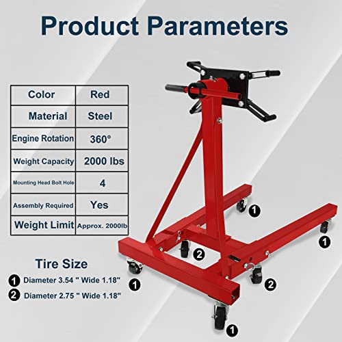 Engine Stand, 2000 Lbs Foldable Engine Stand For Auto Repair And Rebuild, Motor Hoist Dolly Mover Jack - Red #TOP4