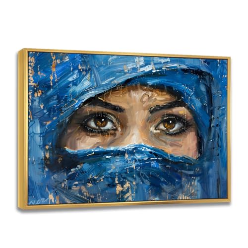 Abstract Blue Canvas Wall Art Mysterious Woman Exotic Elegance Modern