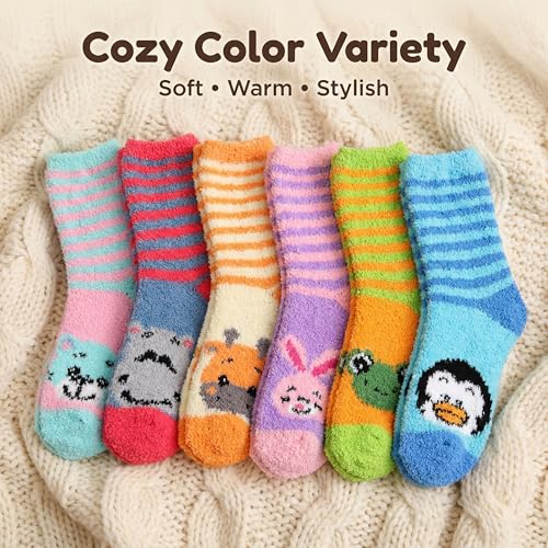Image of Tipi Toe Womens Fuzzy Crew Socks with Anti Slip Grips Warm Cozy Fluffy Winter Slipper Socks Non Skid Home Socks for Women
