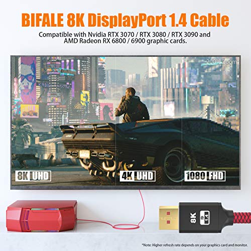 Cable DP 1.4 de 8K a 60Hz BIFALE con soporte HBR3 de 32.4Gbps para laptop 6