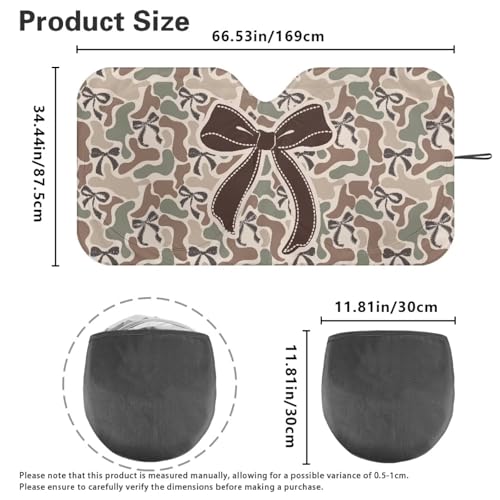 Image of Camo Bow Windshield Sun Shade Foldable Car Sunshade for Front Window Reflect UV Sun and Heat Keeps Vehicle Cool for Most Car, Truck, SUV, or Van, 66.53'' x 34.44''